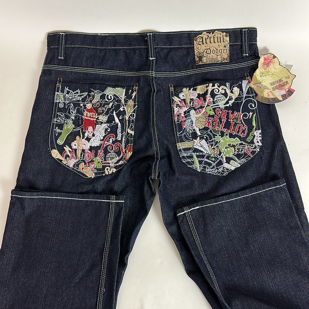 Artful Dodger Men Jeans 40x35 Blue Cutter Lads Embroidered Pockets Cotton Denim